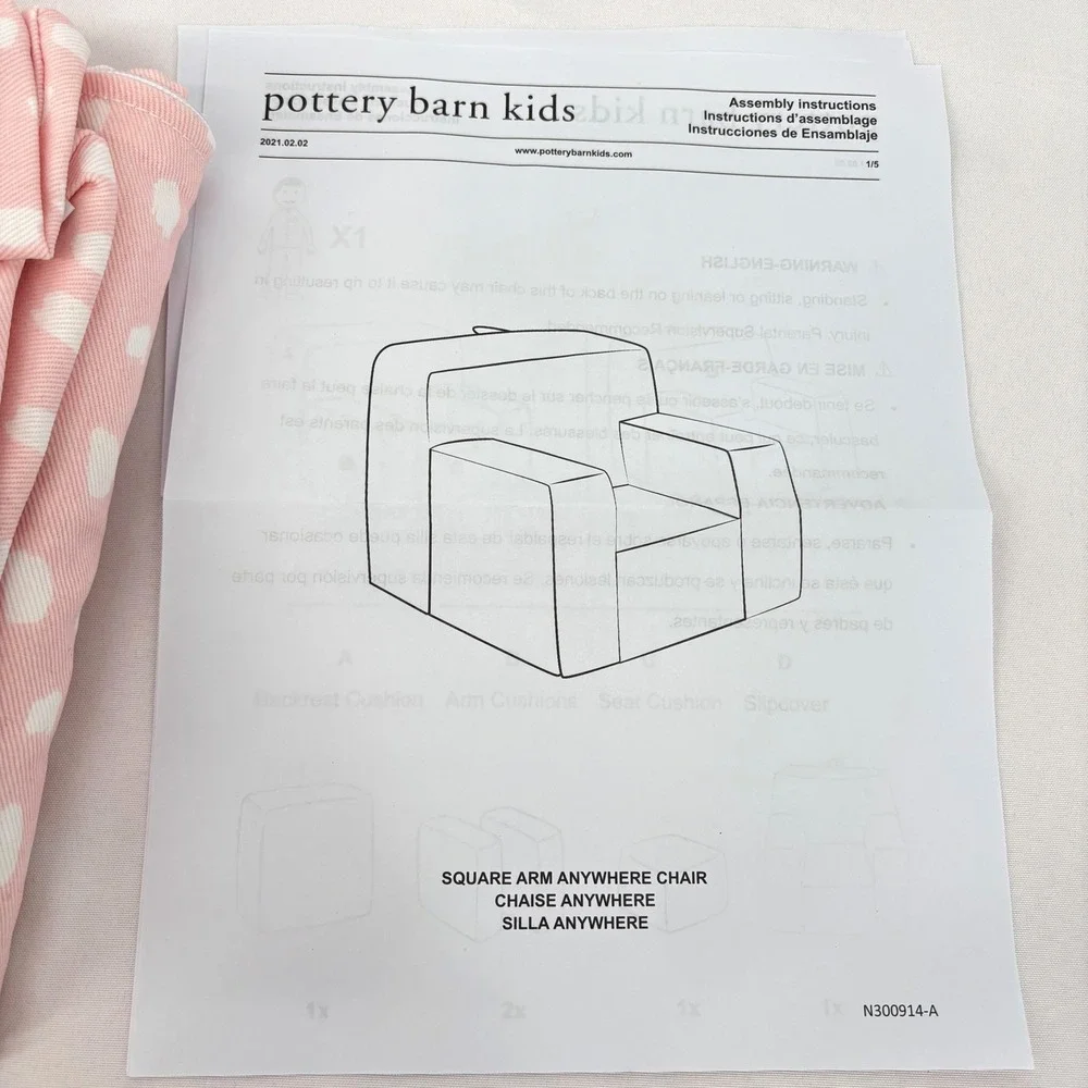 Pottery Barn Kids Pink White Dot Square Arm Anywhere Chair Slipcover New